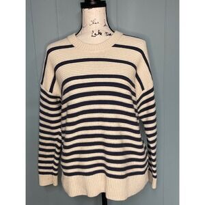 Madewell Greensboro Button-Back Sweater Dark Baltic Small Cream Navy Button Back
